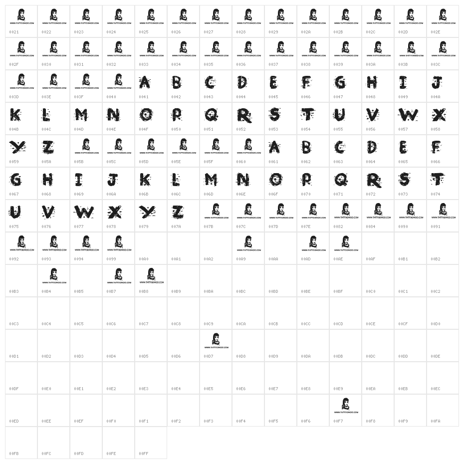 Broken Ink Character Map