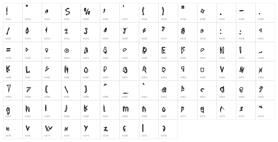 Broken Lamp Condensed Character Map