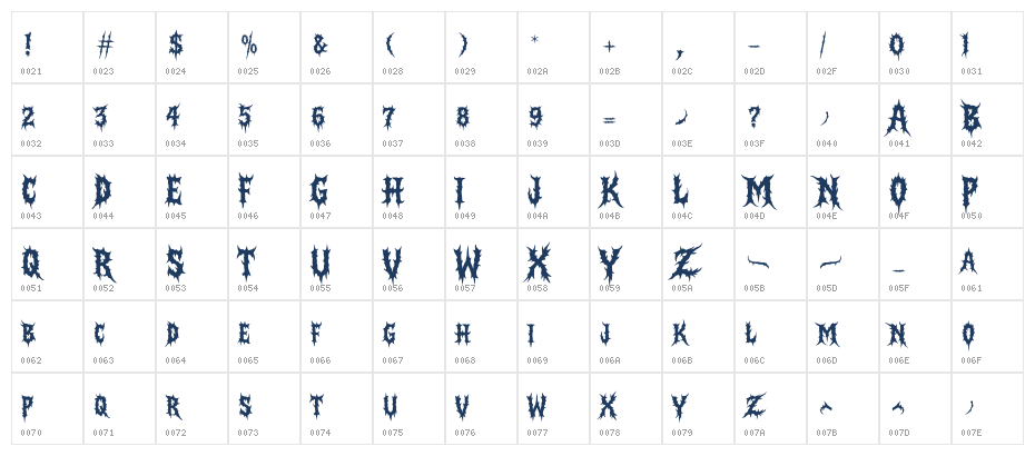 Broken Memories Regular Character Map