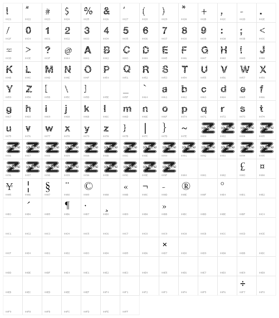 Broken Squares Character Map
