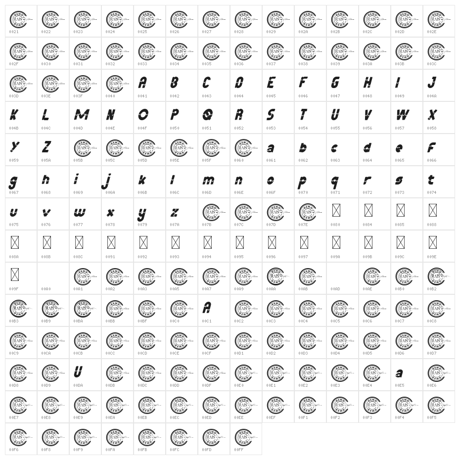 Broken Trunk Demo Italic Character Map