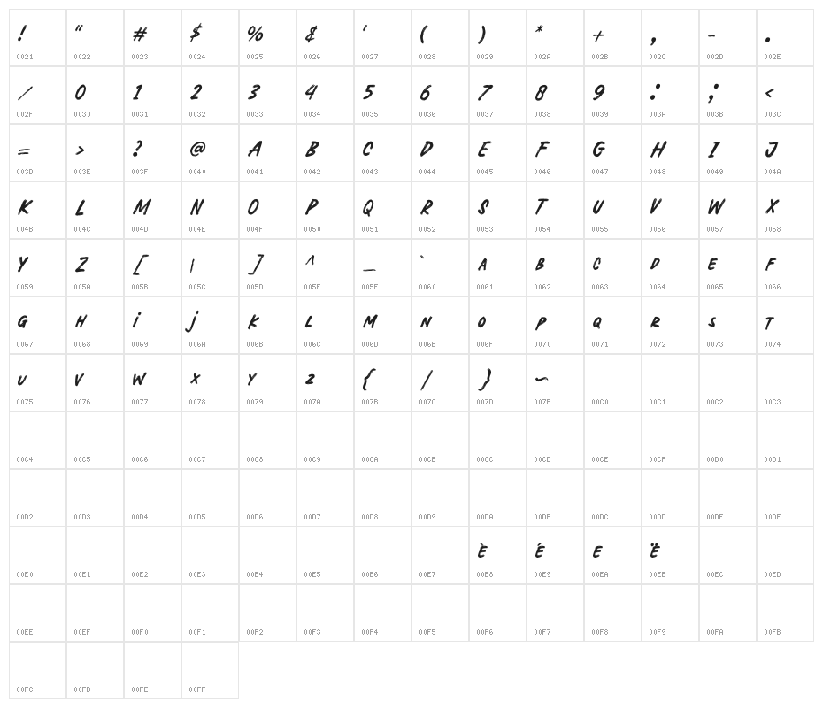 BrokenCrush-Regular Character Map