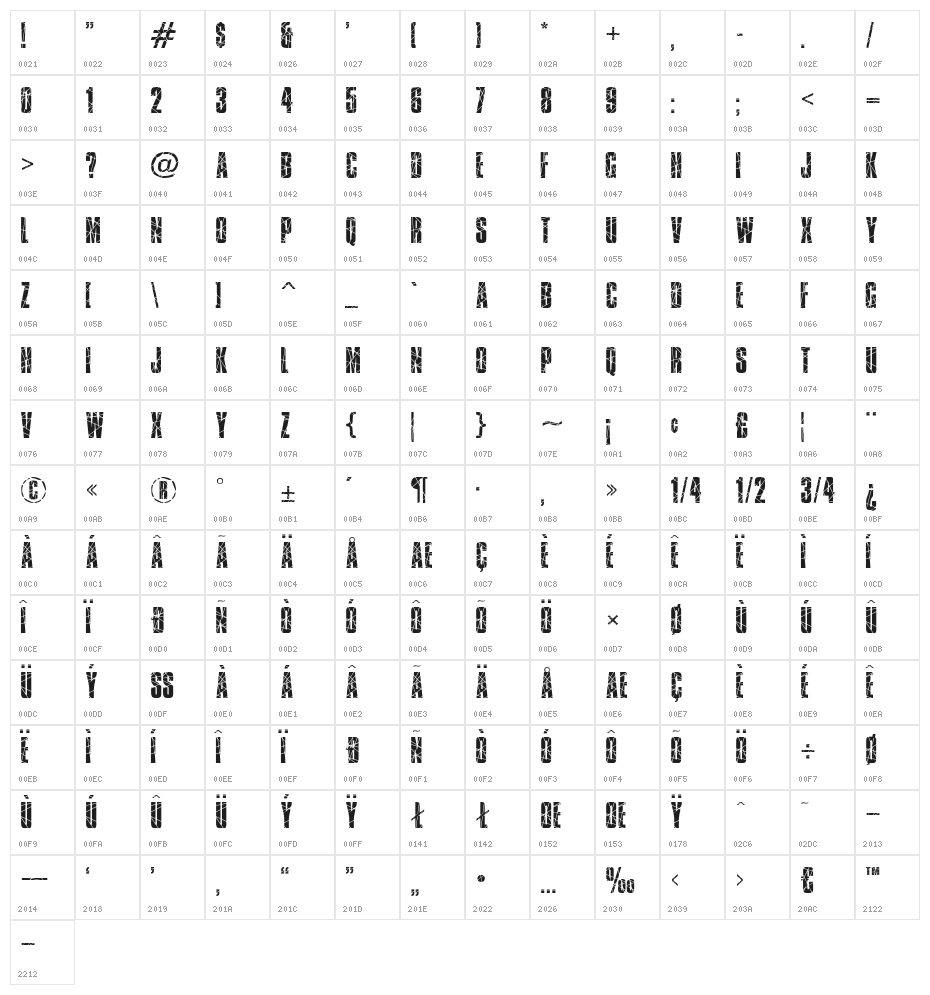 BrokenGlass Character Map