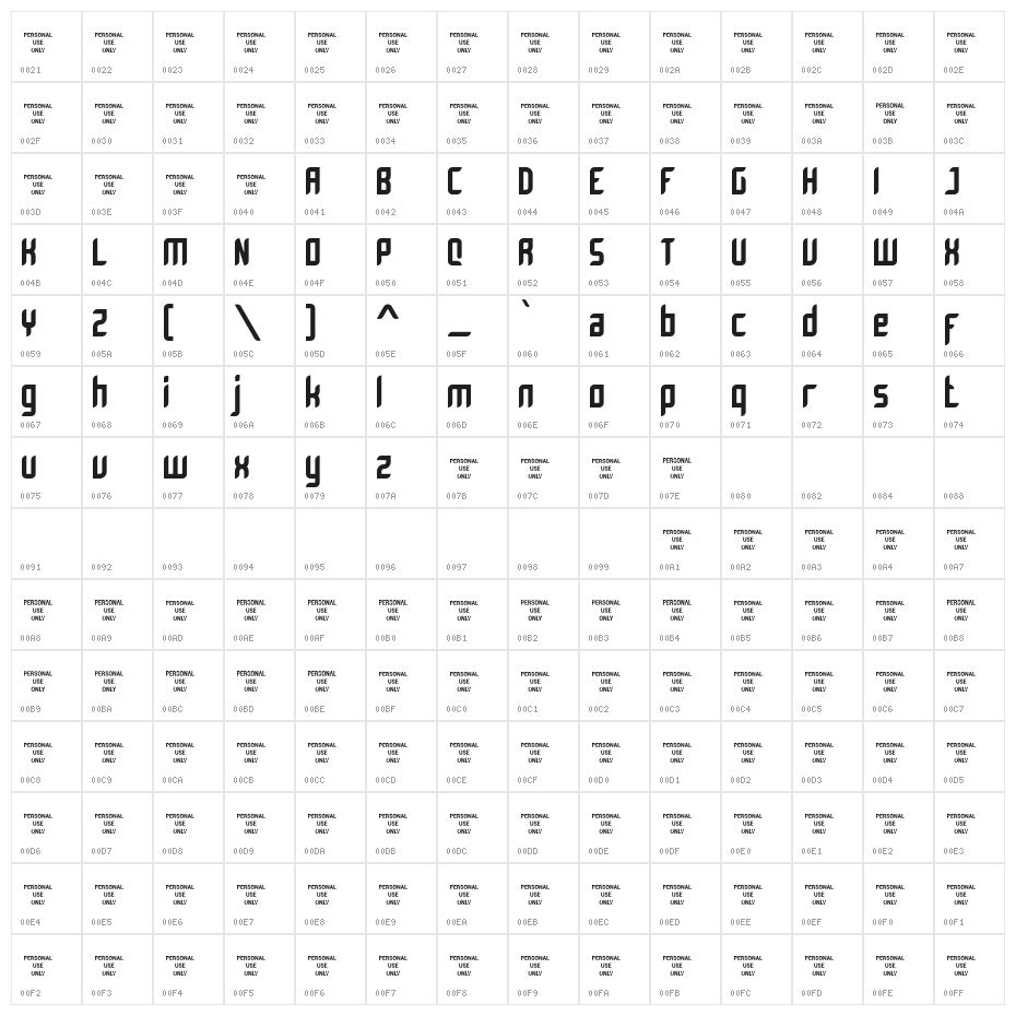 Bromount Personal Use Only Character Map