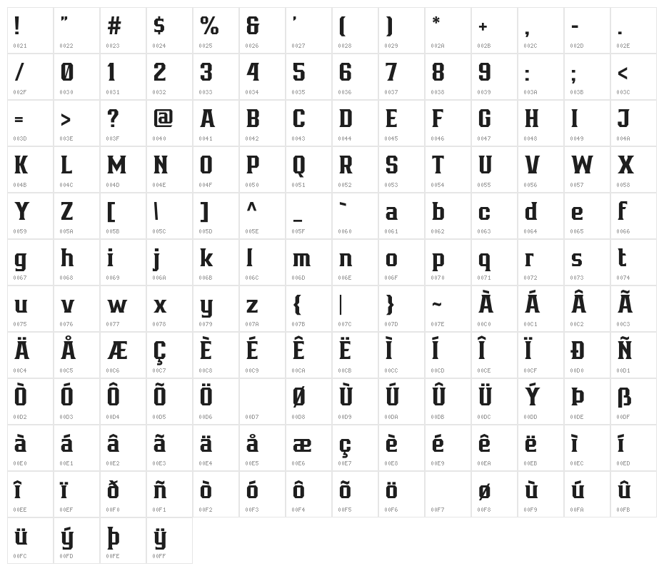 BronzierMedium Character Map
