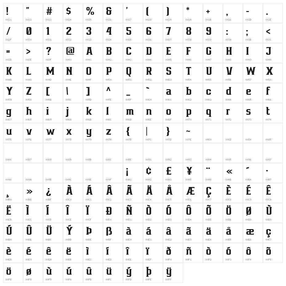 BronzierMedium Character Map