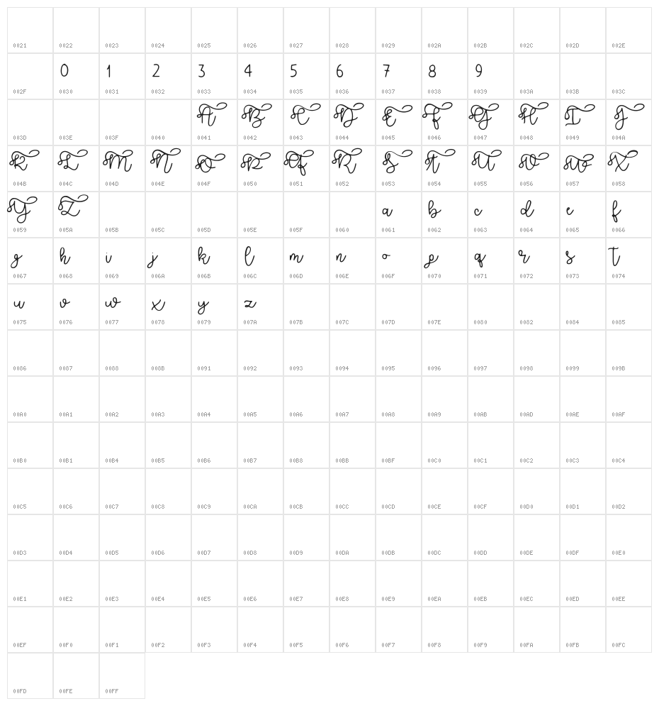 Brooklyn Script Character Map