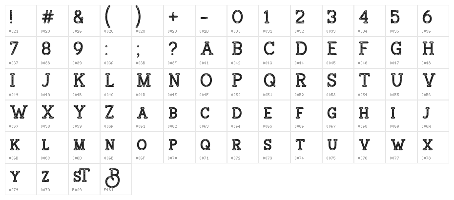 Broster Regular Character Map