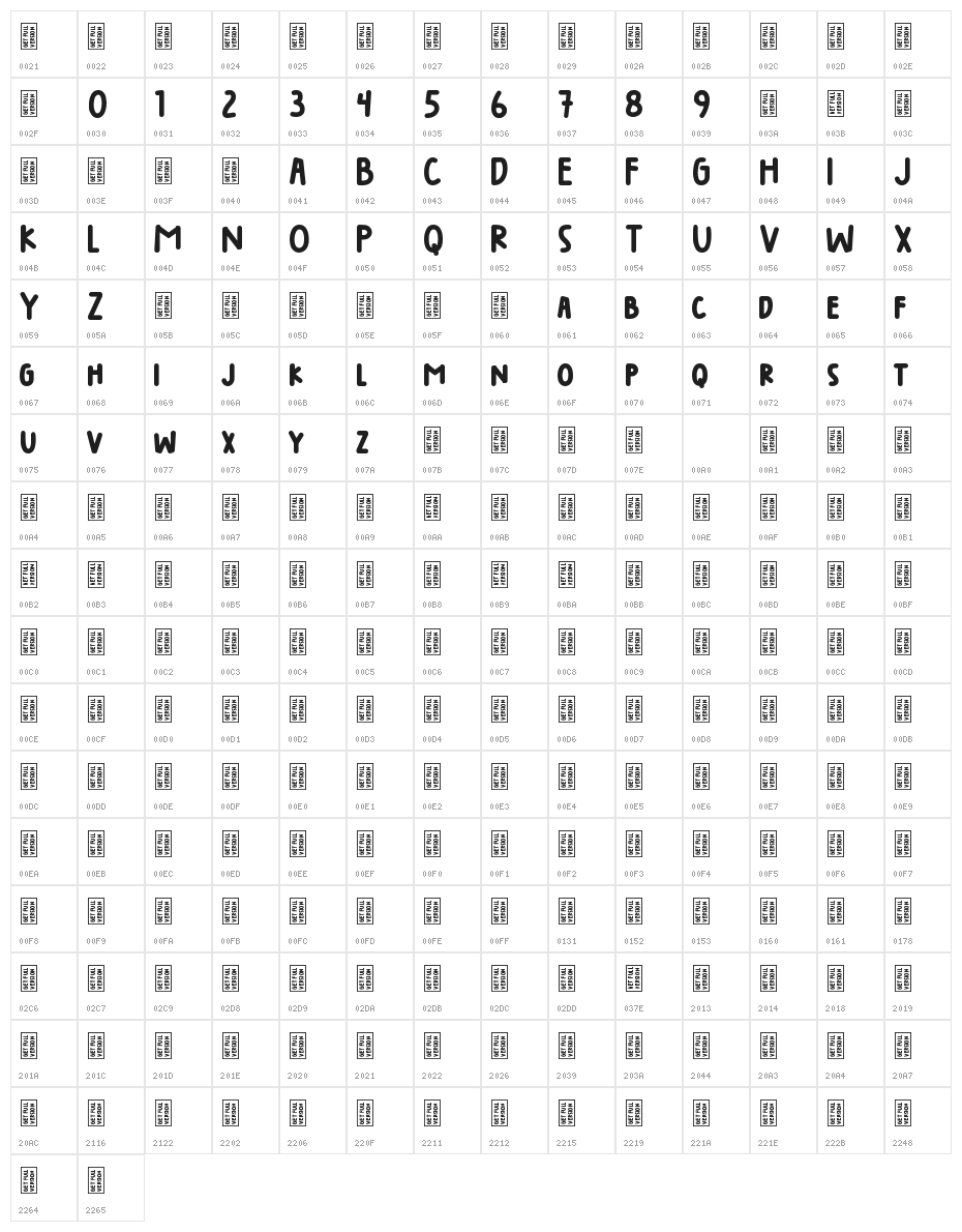 Brother DEMO Character Map