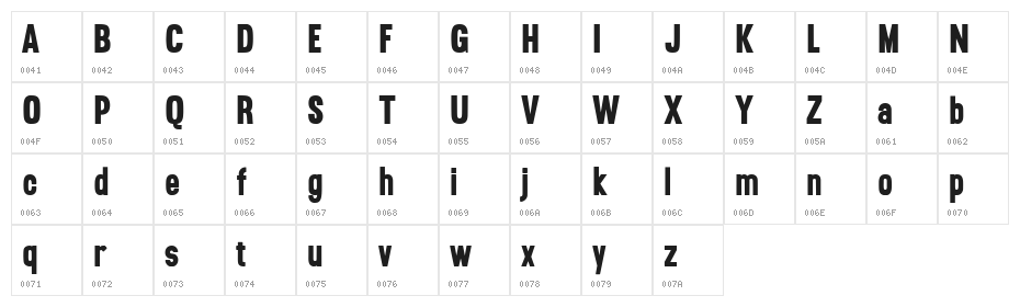 Brotherton Free Font Character Map