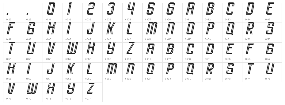 Brovic Inline Oblique Character Map