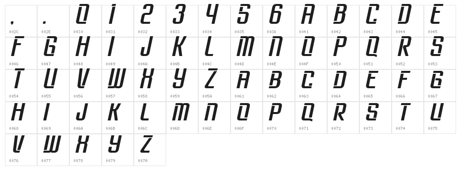 Brovic Oblique Character Map