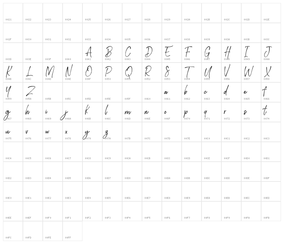 Brownhill Script Character Map