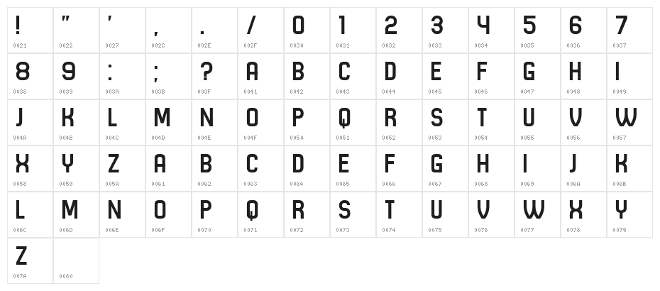 Browning Regular Character Map
