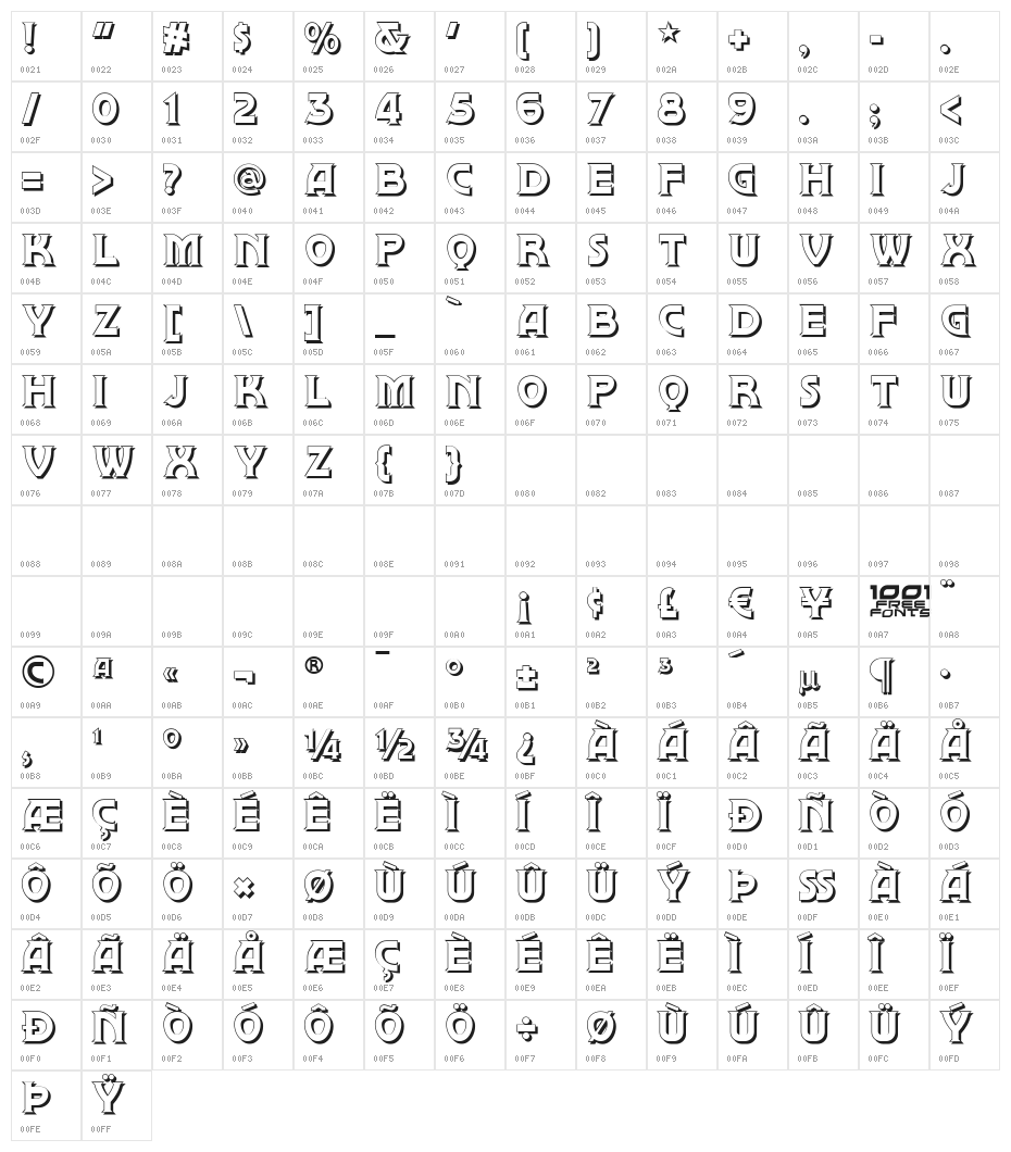 Brownwood Shadow NF Character Map