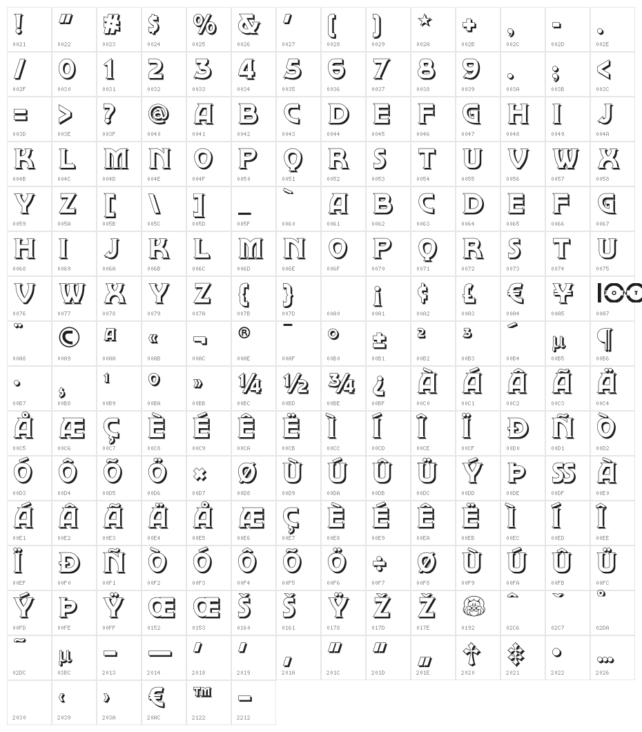 BrownwoodNFShadow Character Map