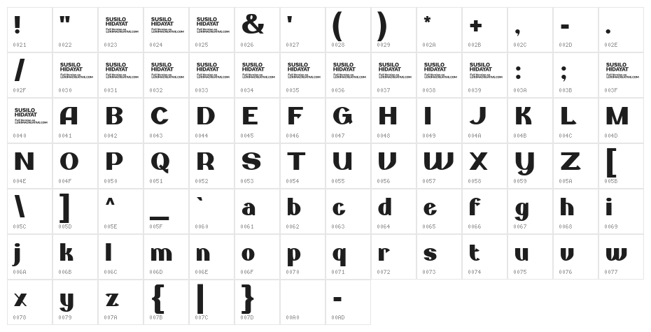Broxo Personal Use Only Character Map