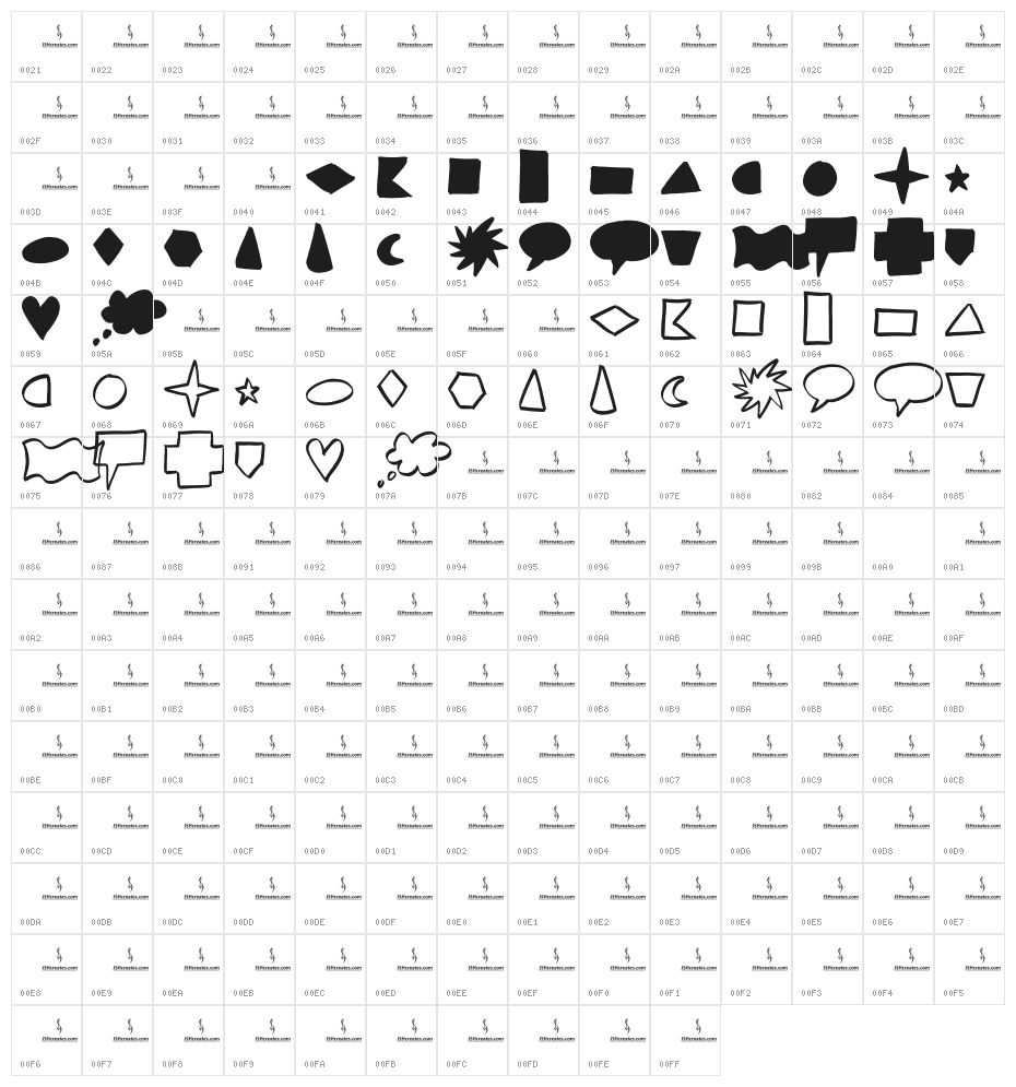 Brush Shapes Character Map