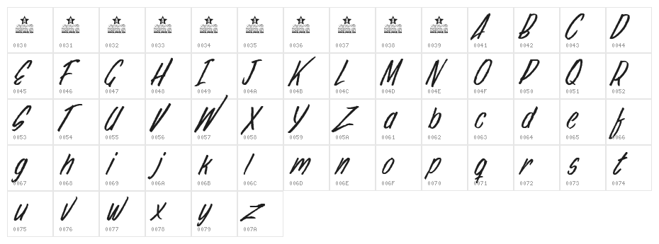 Brush Stroke Personal Use Character Map