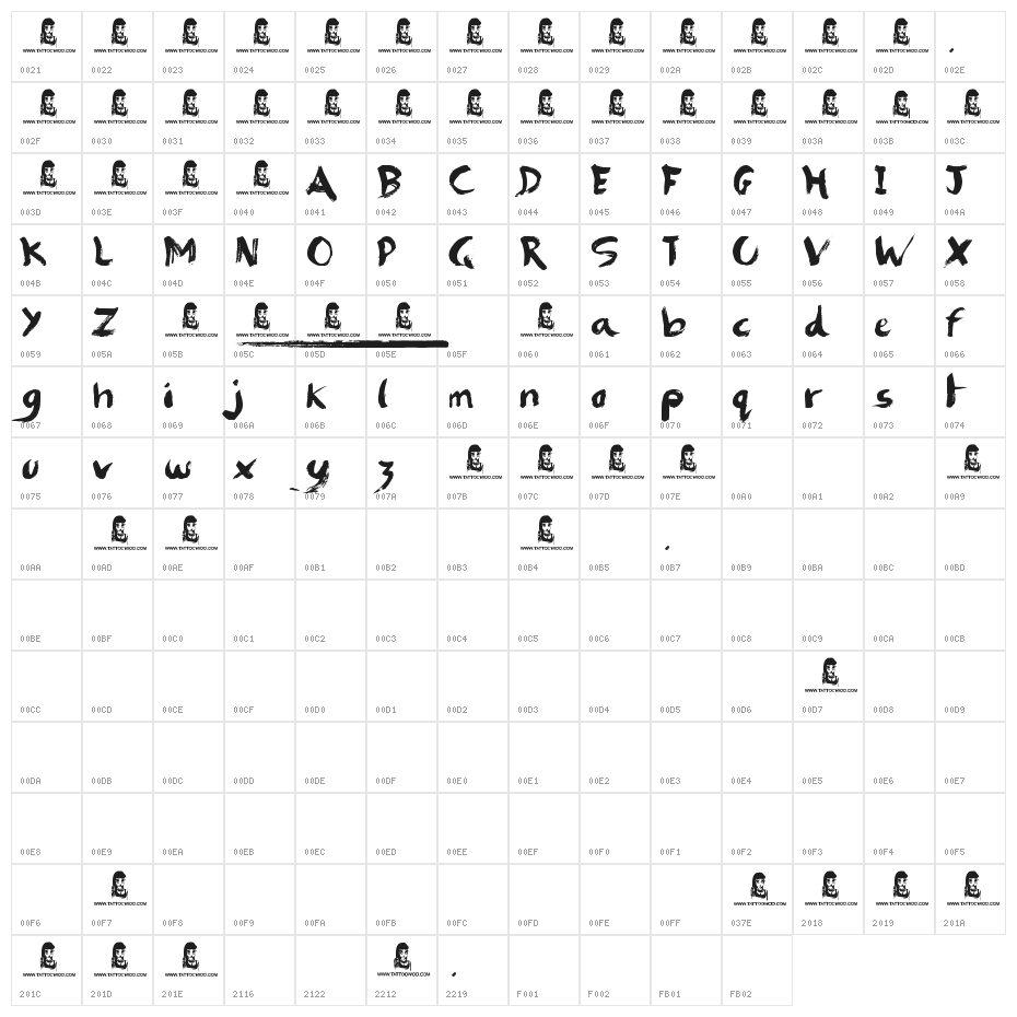 Brush Strokes Character Map