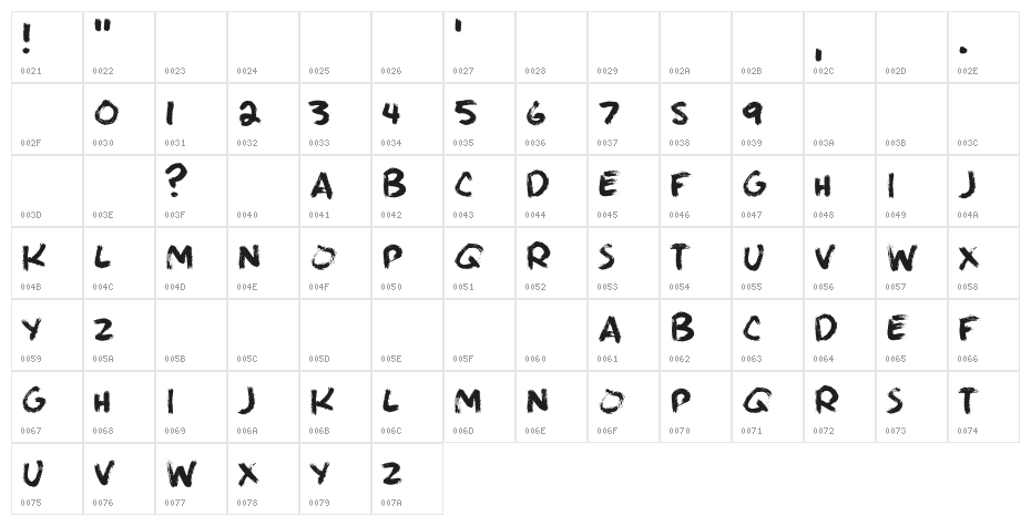 BrushieBrushie-Regular Character Map
