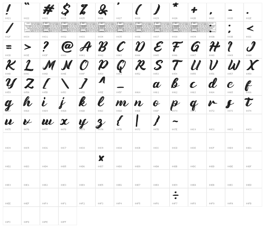 Bruskest DEMO Regular Character Map