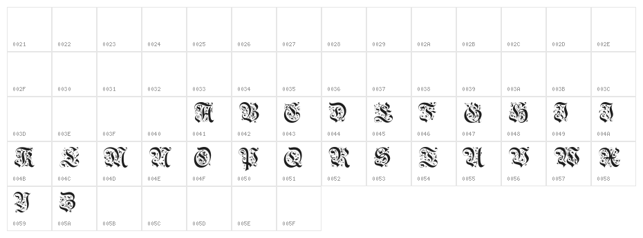 BrusselsTitlingCaps Character Map