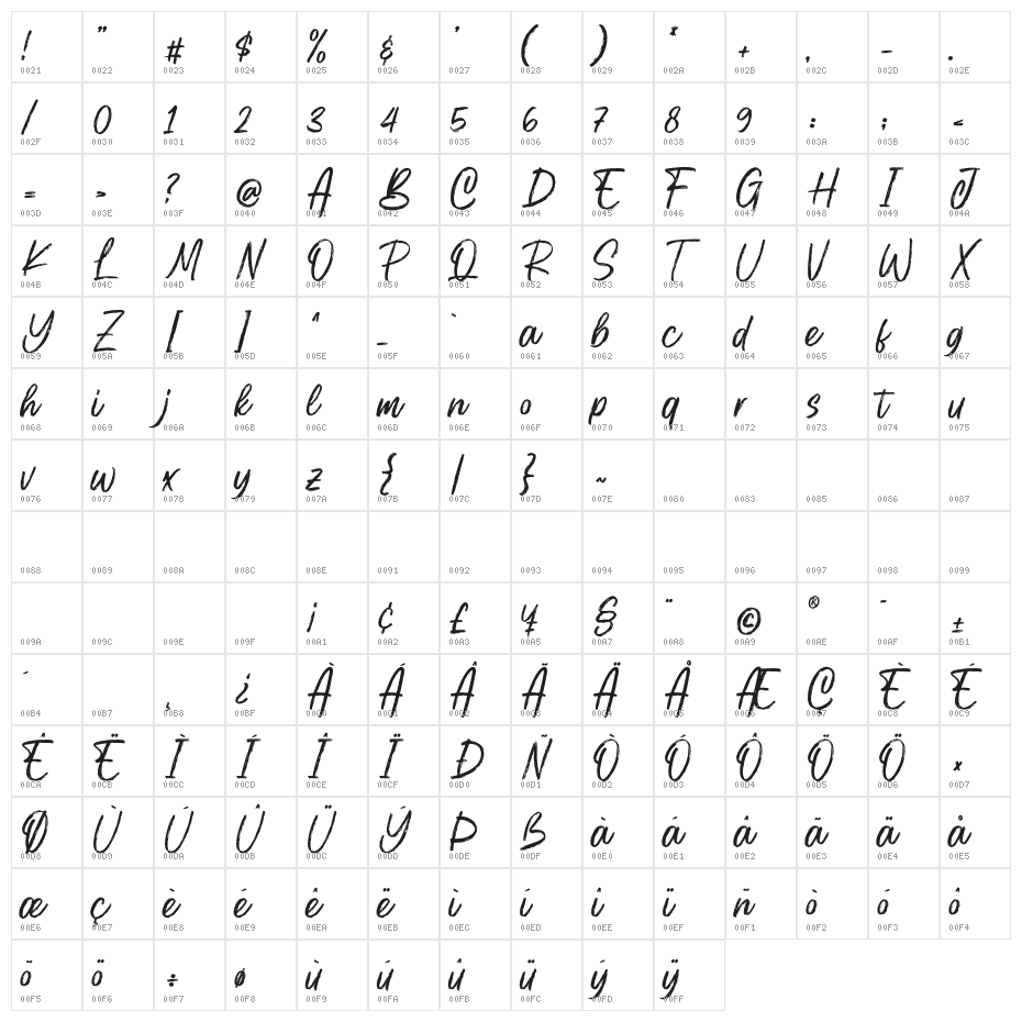 Bryshty Regular Character Map