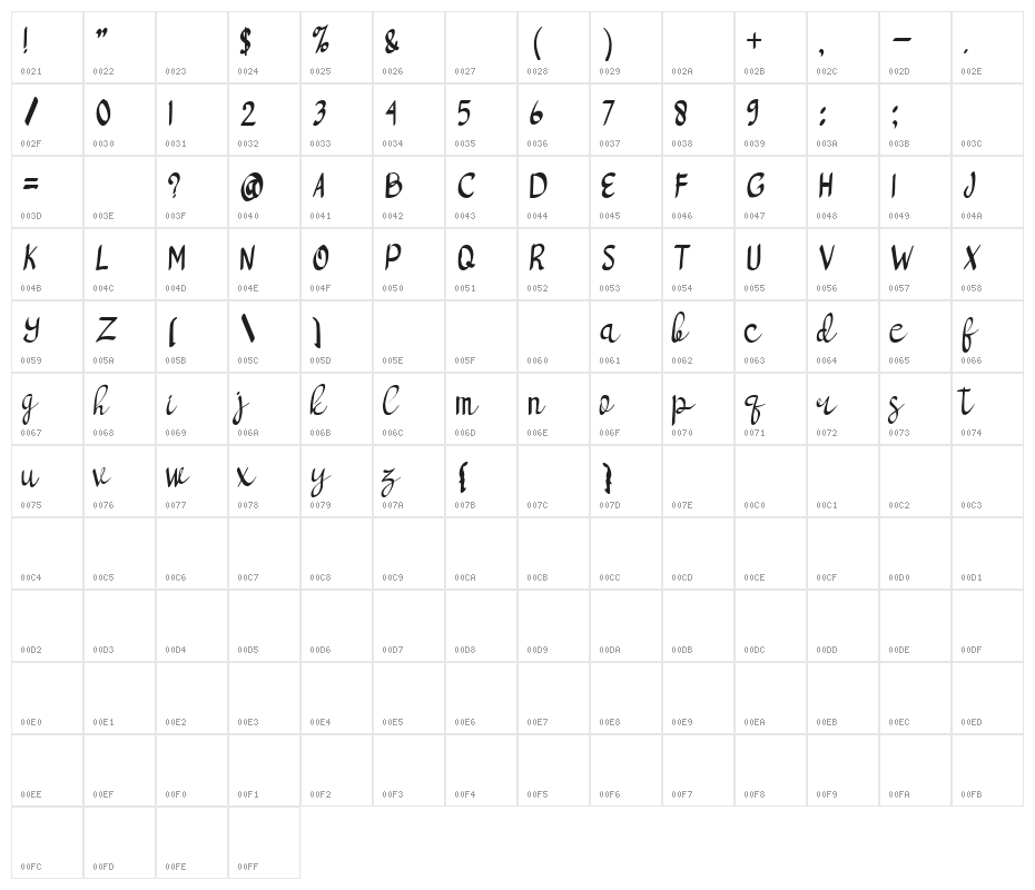 bright light Regular Character Map