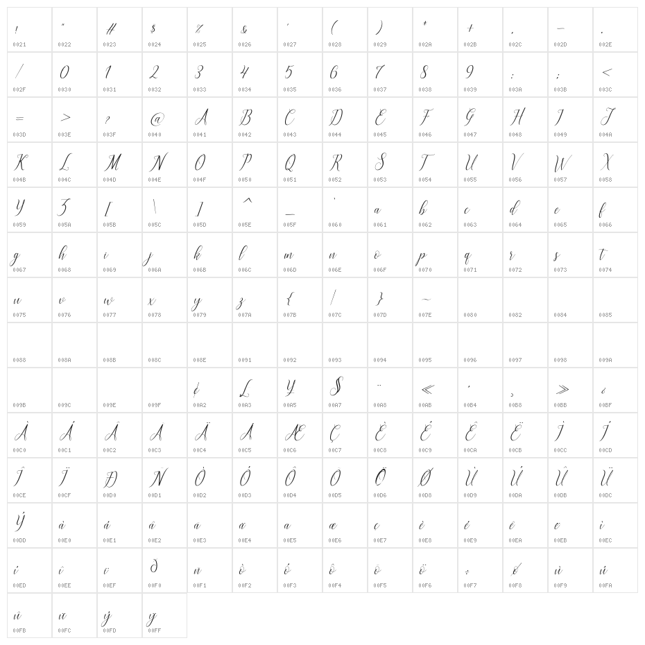 brillyo-Slant Character Map