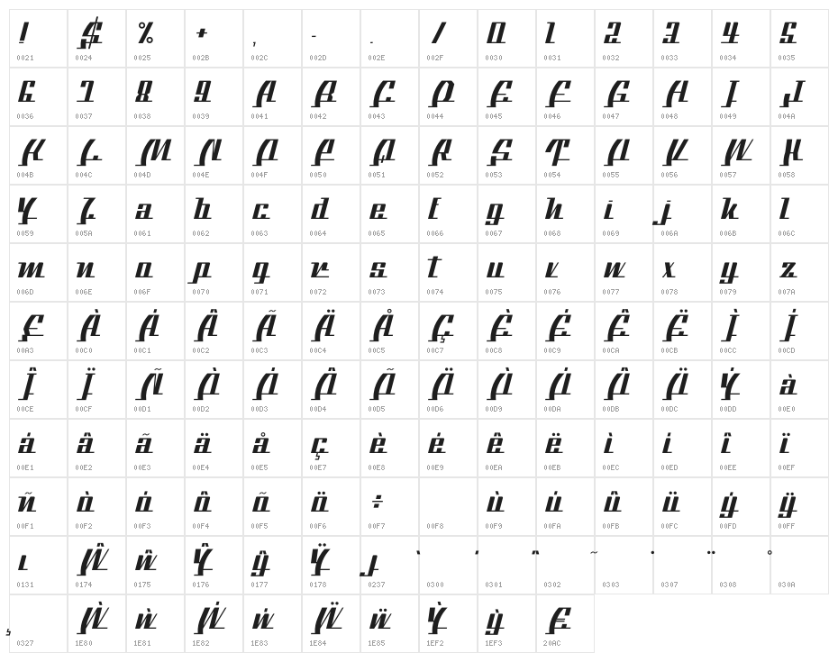 BTX The Bee Line Regular Character Map