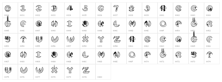 BUBBLE IN TEXT Character Map