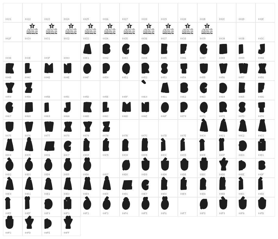 BUBBLEGUM 2 BACKGROUND Regular Character Map