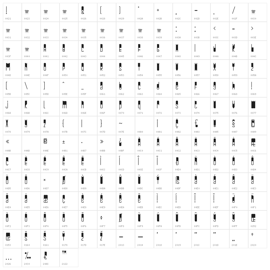 BULKY BOOK Character Map