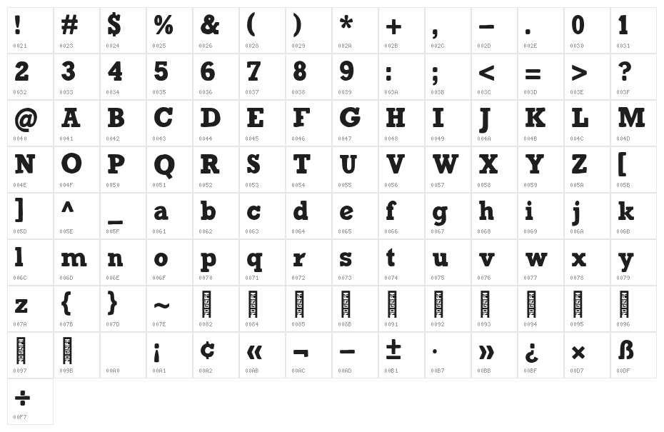BUNKER Regular Character Map
