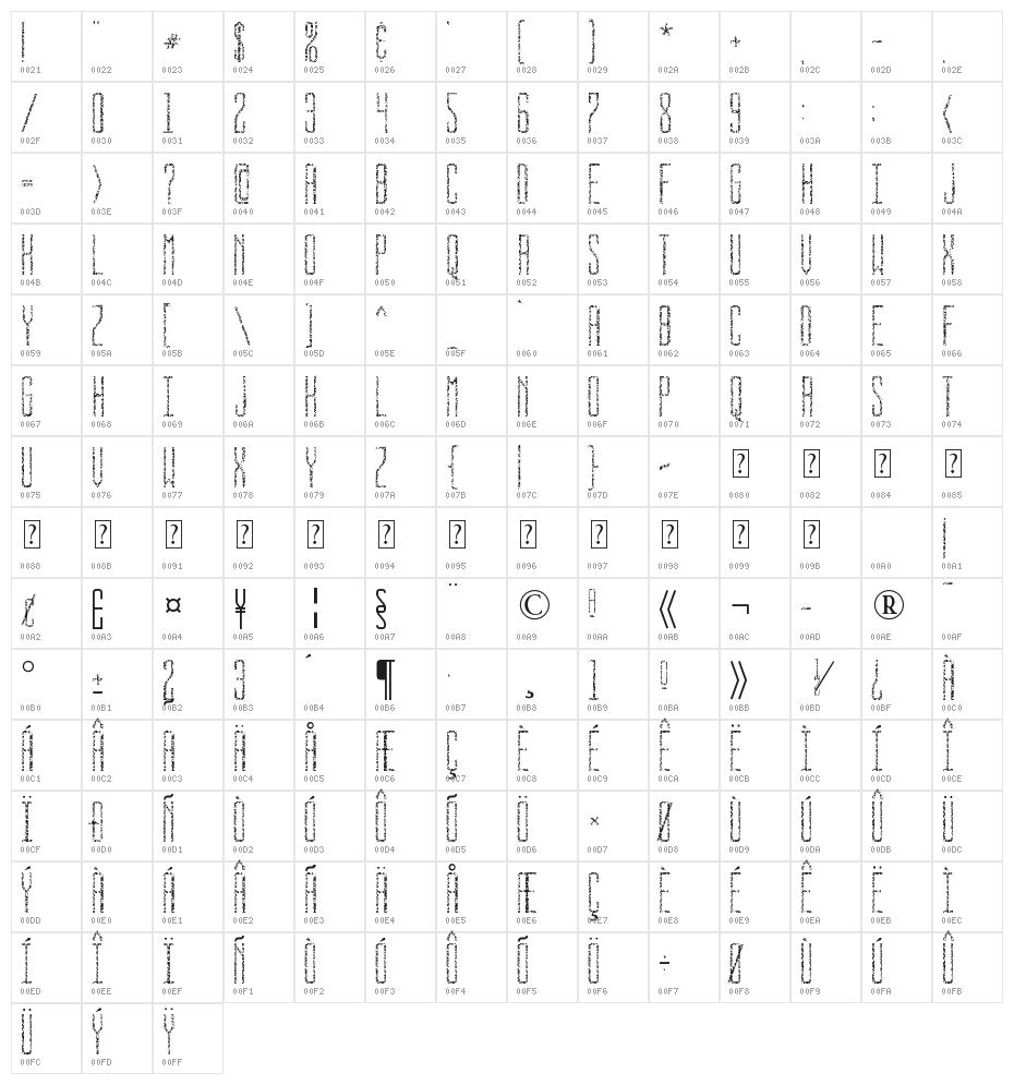 BUS STOP WORN Character Map