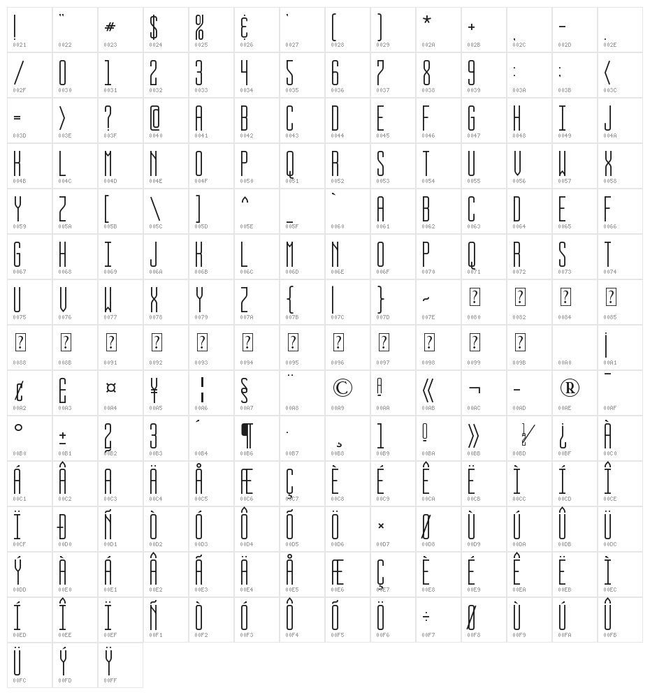 BUS STOP Character Map