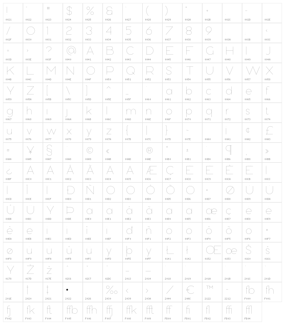 Bubbble Gum Hairline Character Map