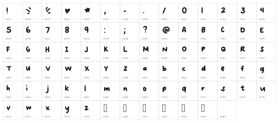 Bubble Boop Regular Character Map