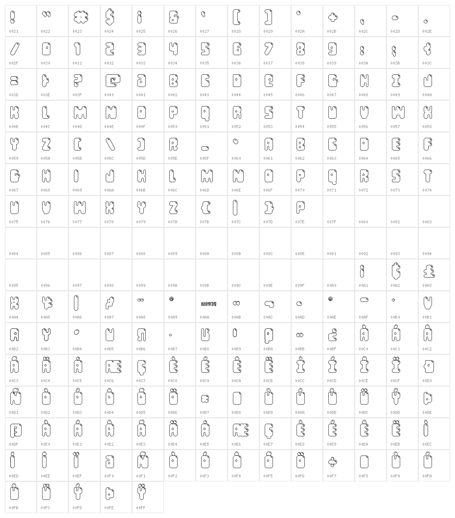 Bubble Butt Outline Regular Character Map