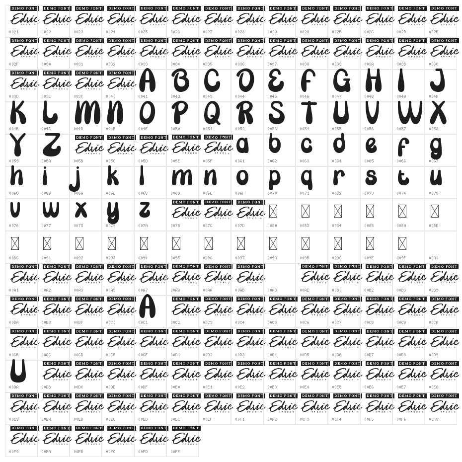 Bubble Candy Demo Character Map