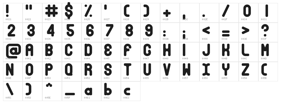 Bubble Club Bold Character Map