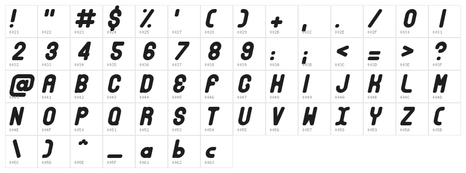 Bubble Club Italic Character Map