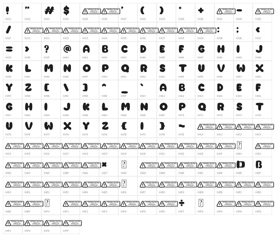 Bubble Gum Character Map