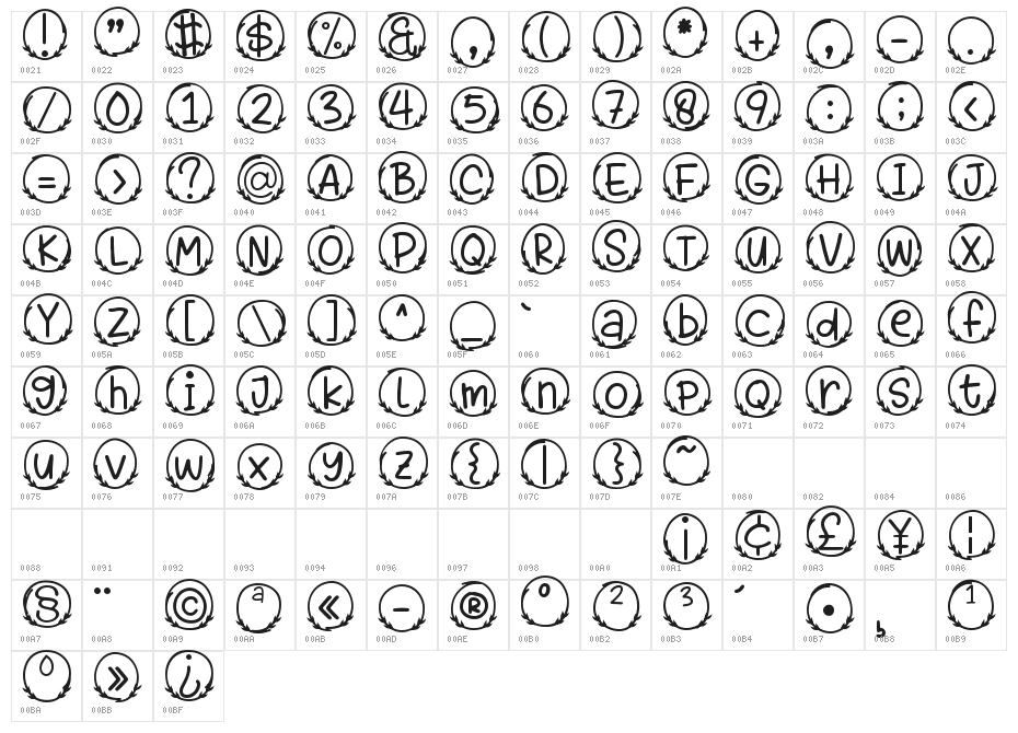 Bubble Leaf Monogram Character Map