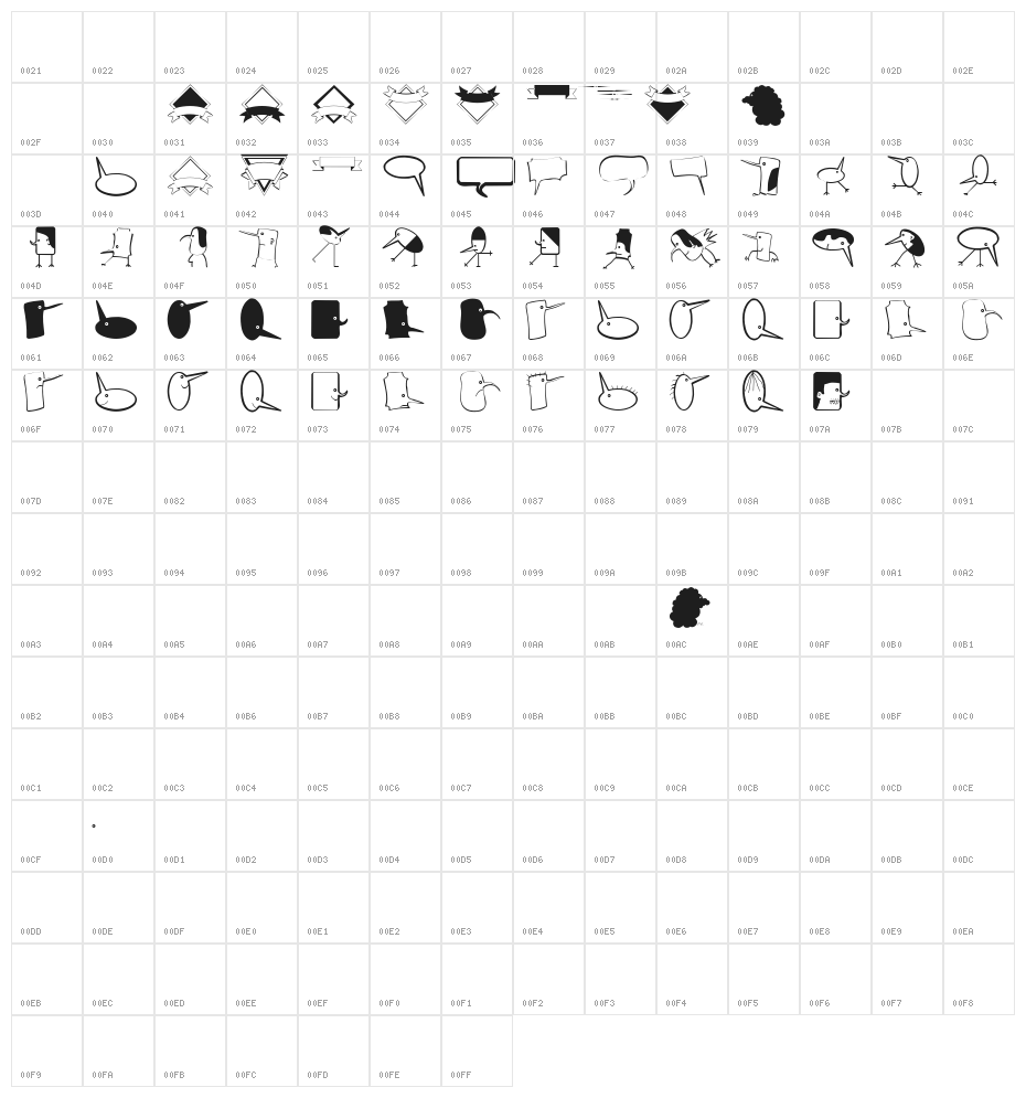 BubbleToBird Character Map