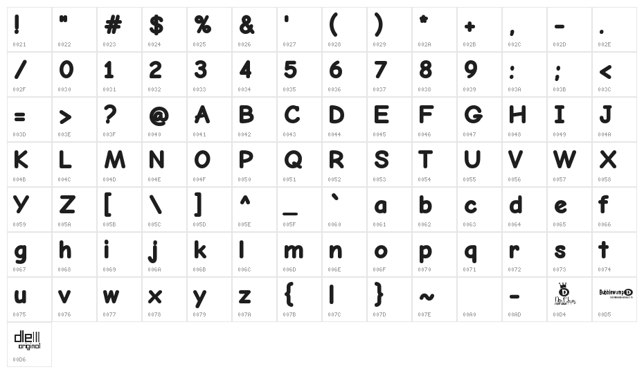 Bubblewump Character Map