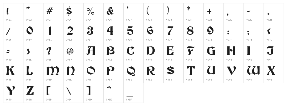 Buckingham Regular Character Map