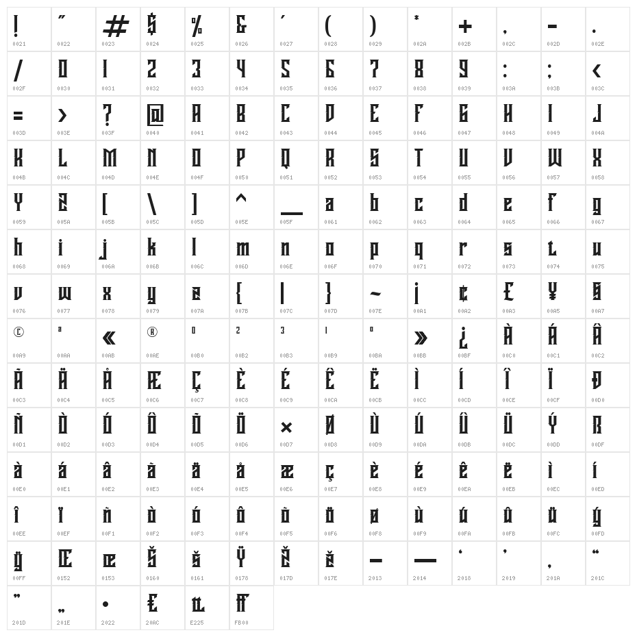Buckingham Character Map