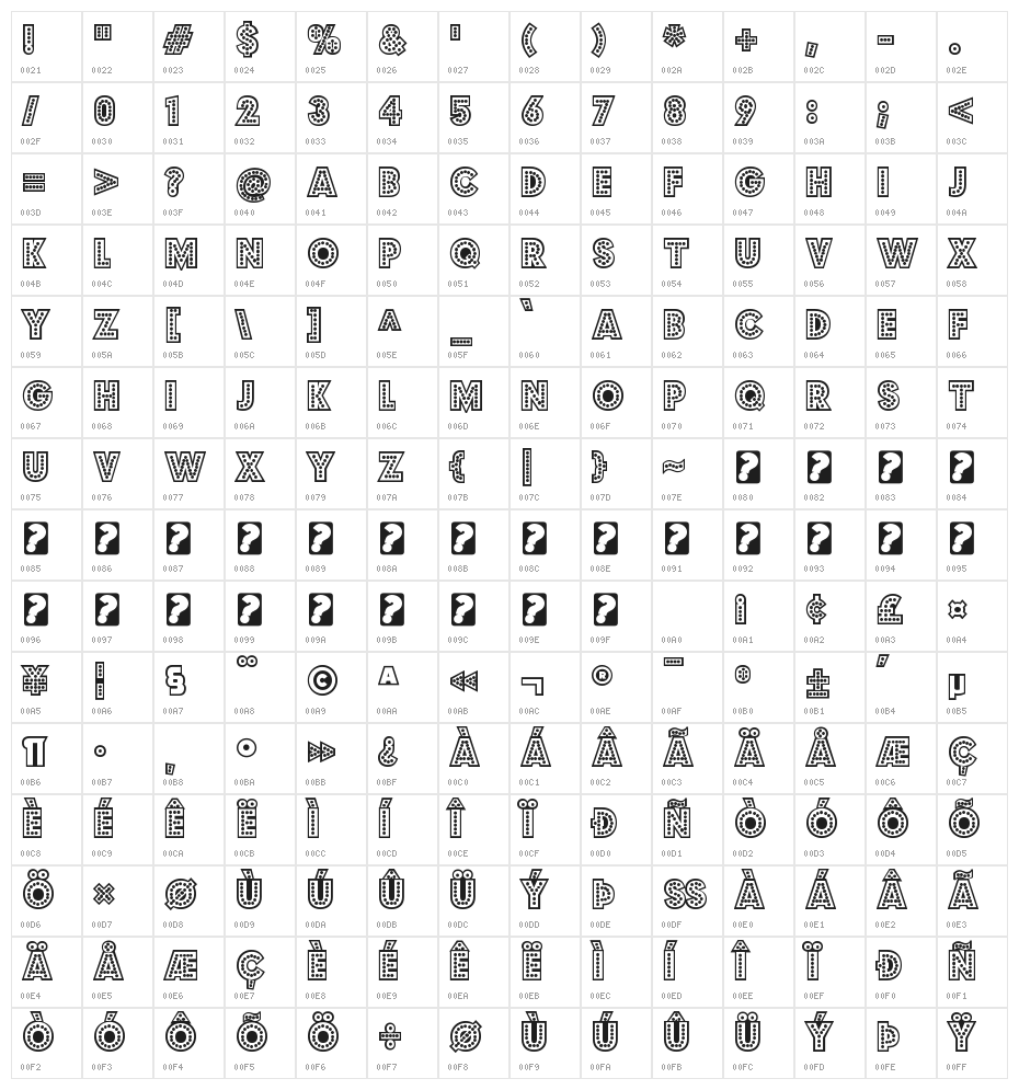 BudmoJigglish-Regular Character Map